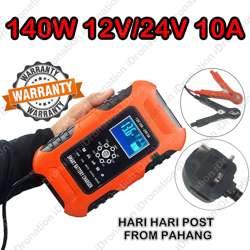 140W FOXSUR 12V 24V 10A Fast Car Battery Charger Lead Acid Pengecas