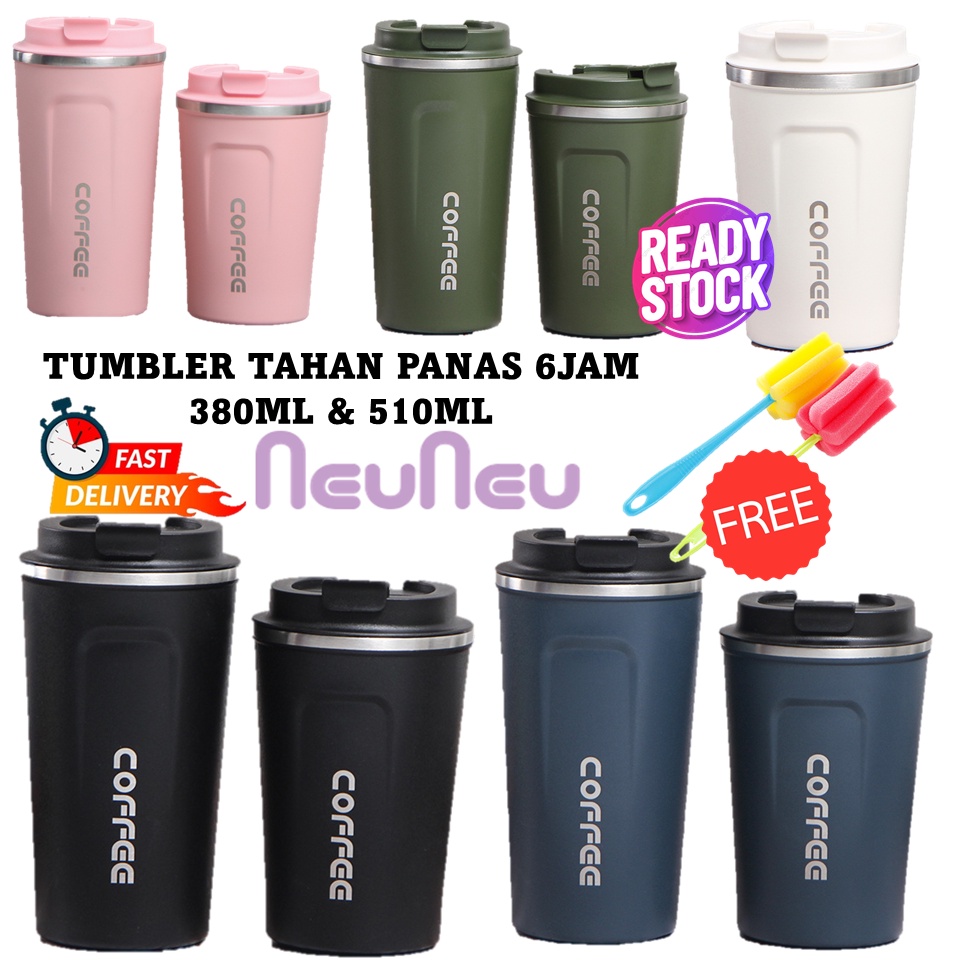 380ml/500ml Insulated Tumbler Coffee Travel Mug Vacuum Insulated Coffee  Thermos Cup Stainless Steel with Screw on Lid Leak Proof Keep Hot Cold