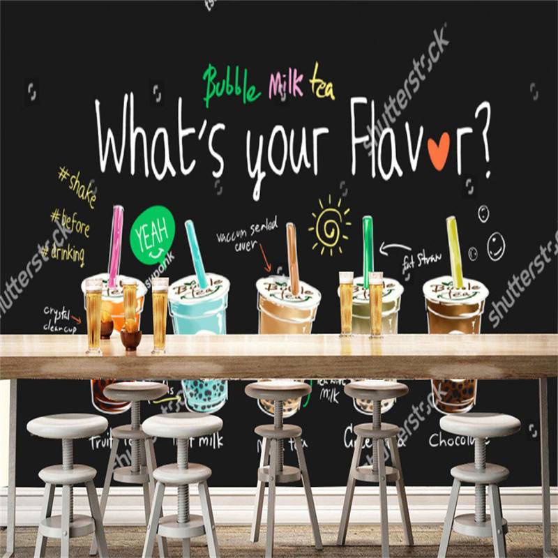 Modern Hand-painted Bubble Tea Shop Picture Wallpaper Afternoon Tea ...
