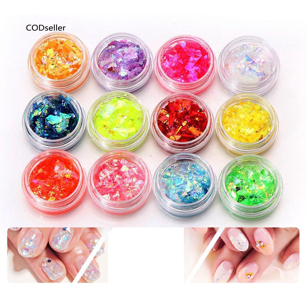 CDS_12 Colors UV Gel Nail Art Glitter Dust Shimmer Acrylic Tip DIY ...