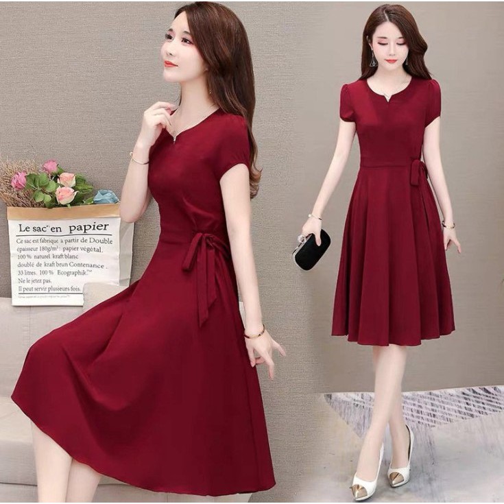 Women's V-neck Short Sleeve Solid Color Loose Skirt Long Dress