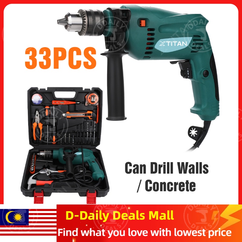 Ready Stock! Electric Impact Drill Hammer Drill 33pcs Tool Set 1800W