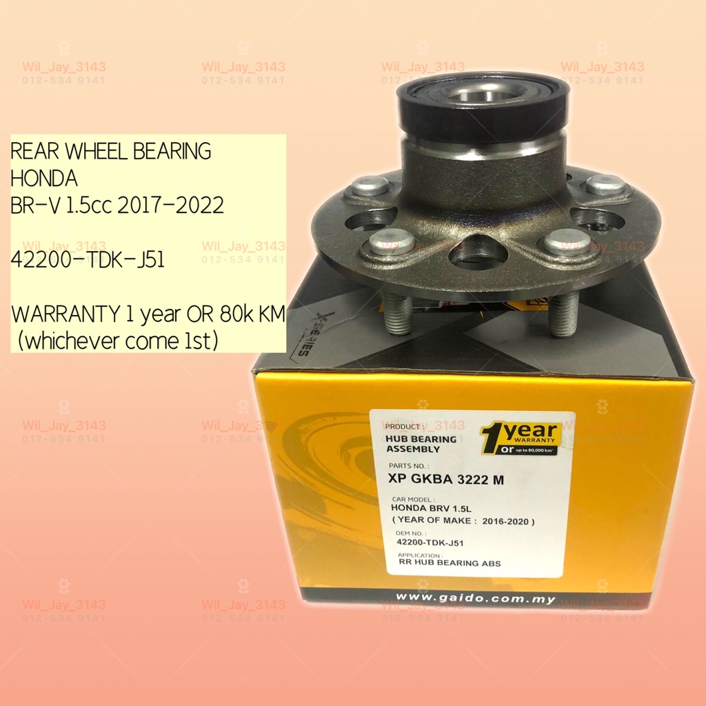 X-SERIES GKBA-3222 HONDA BR-V 1.5cc REAR WHEEL HUB BEARING GAIDO. 42200 ...