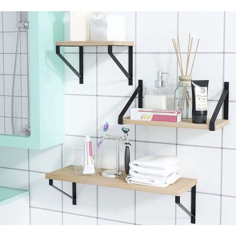 KAYU SIKU Wooden Wall Shelf/Iron Elbow Hanging Shelf Wall Shelf/Hanging ...