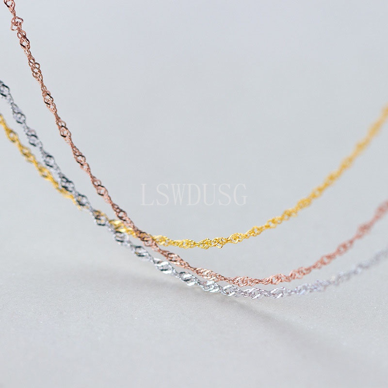 NEW 925 sterling silver Gold Necklace wave chain Female Clavicle chain ...