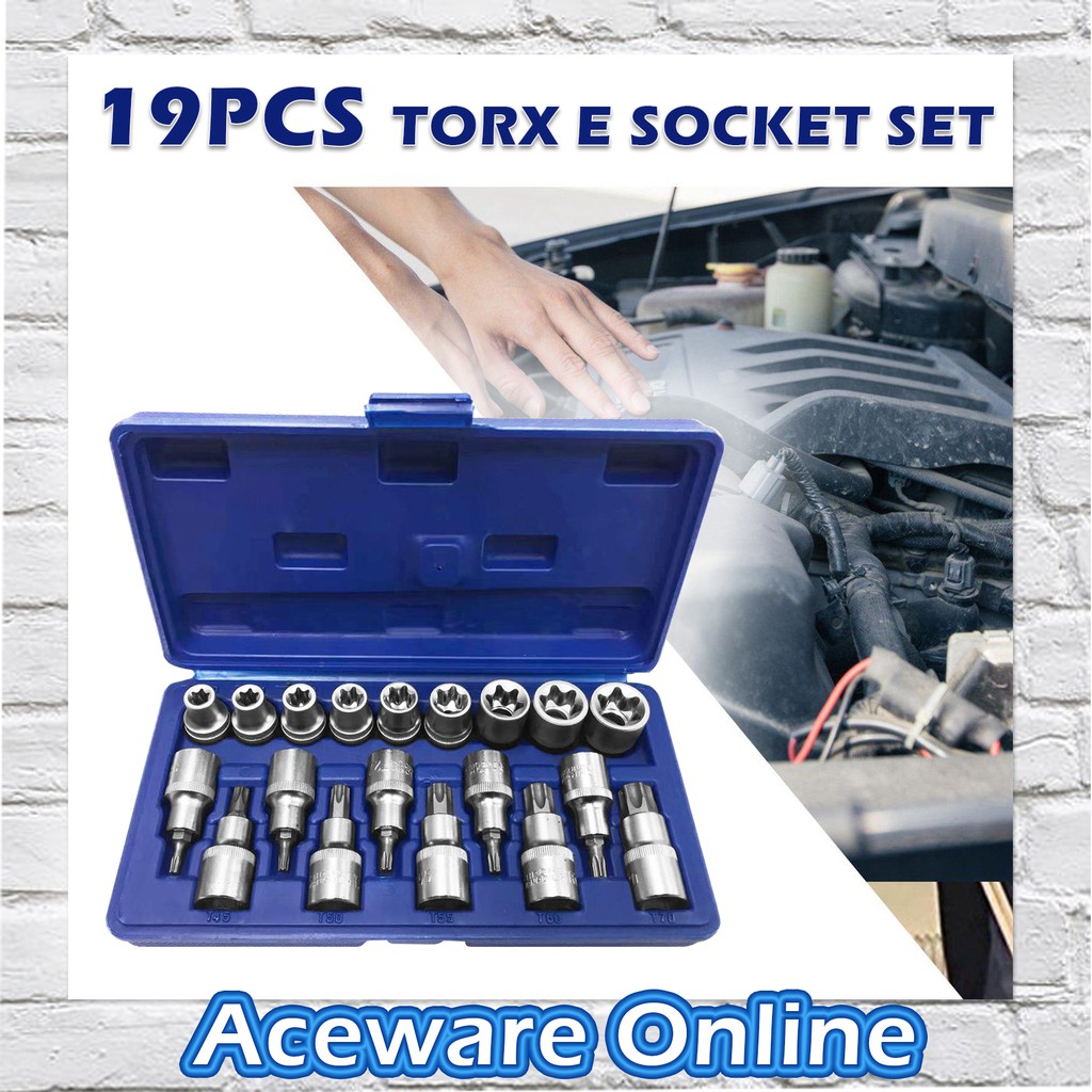 19pcs ½” Chrome Vanadium Torx E Type Socket & Bit Hand Tool Set ...