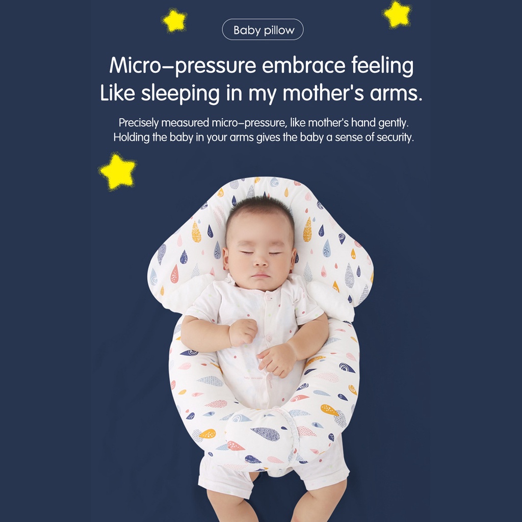 EZYLITTLES Anti Flat Head Baby Shaping Pillow with Bolster comfort Toddler  Pillow Newborn Cotton Bantal Bayi