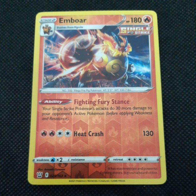 Pokemon Card TCG: Starter: Emboar 025/163 REVERSE HOLO RARE 100% Original  Pokemon Card | Shopee Malaysia
