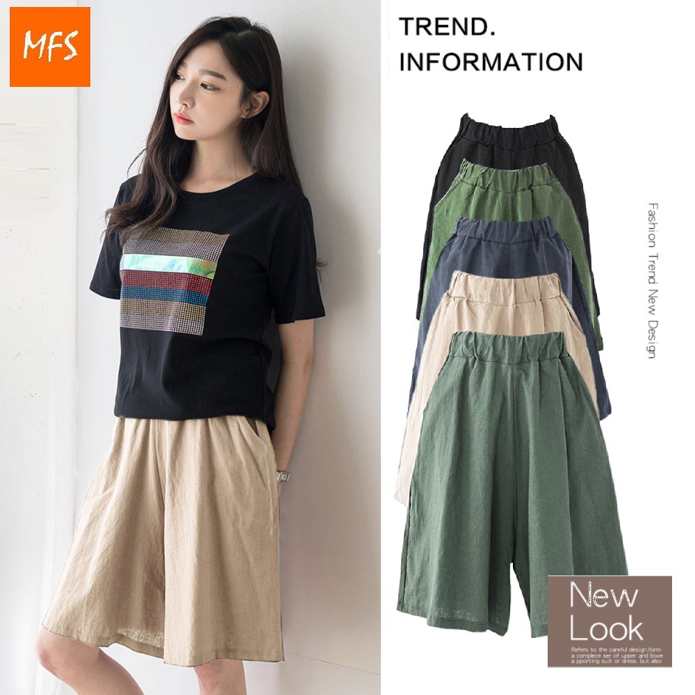 MFS Short Pants Women Relex High Waist Cotton Elastic Waist Casual ...