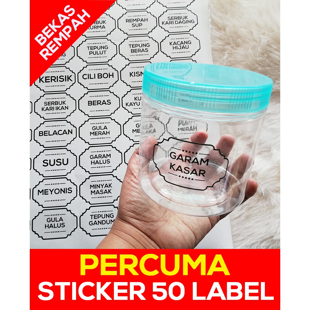 BEKAS REMPAH RATUS SET (8 BOTOL) SAIZ 9.5x10cm PERCUMA STICKER LABEL 50 LIST BARANG Shopee