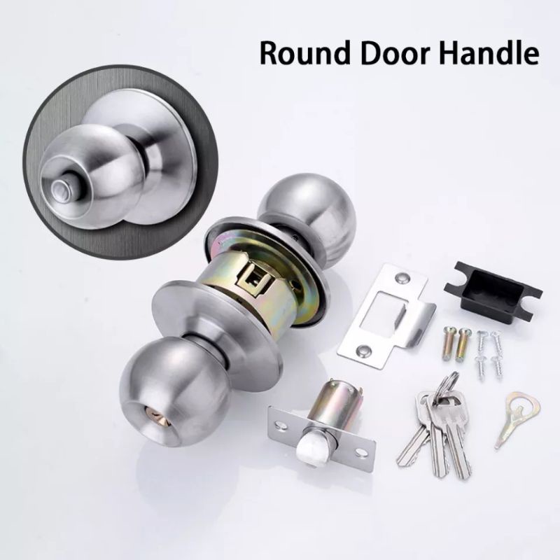 Stainless Round Door Knobs Rotation Lock Knobset Handle Stainless Steel