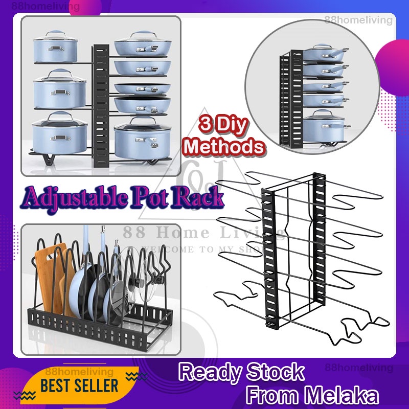Adjustable 8 Layers DIY Kitchen Organizer Rack Pot Pan Lid Holder ...