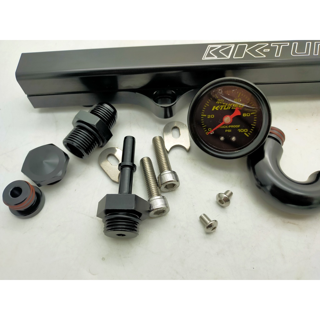 KTuned Black Fuel Rail + Fuel Pressure Meter for Honda FD2 DC5 CL7 EP3