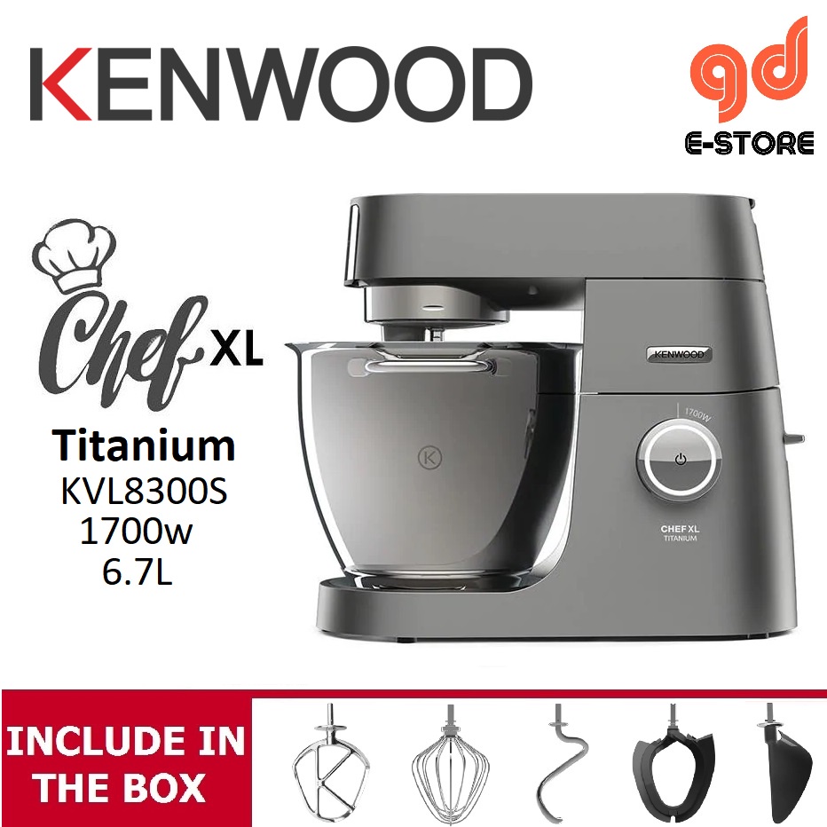 Kenwood KVL8300S Chef XL Titanium Cake Stand Mixer Kitchen Machine 6.7L 1700w 5 Stainless Steel Bowl Tools Silver