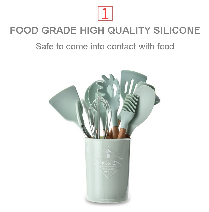 Kitchenwave Non-stick Pan Wood Handle Silicone Utensils 11PCS Set ...
