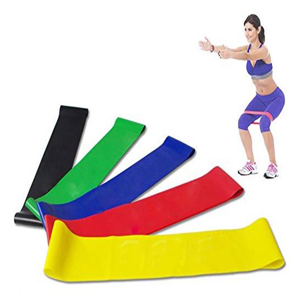 Set Of 5 Workout Resistance Strength Weight Elastic Exercise Thigh Leg 