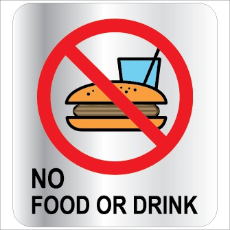 KSS006 NO FOOD OR DRINK SILVER BRUSHED STICKER 105X115MM. WE ACCEPT ...