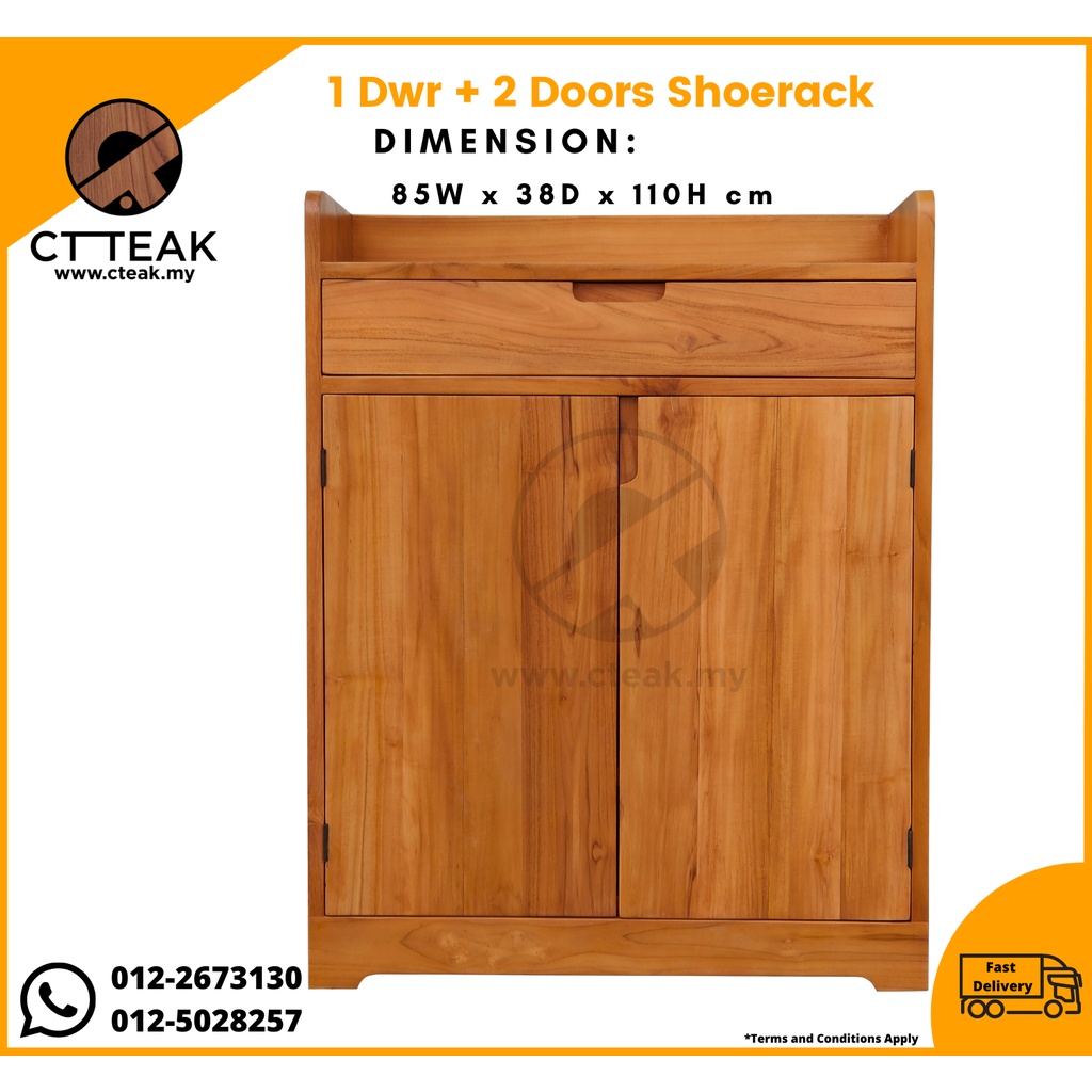 CT Teak Furniture Jati / Teak Wood 1 Dwr + 2 Doors Shoe Rack | Shopee ...