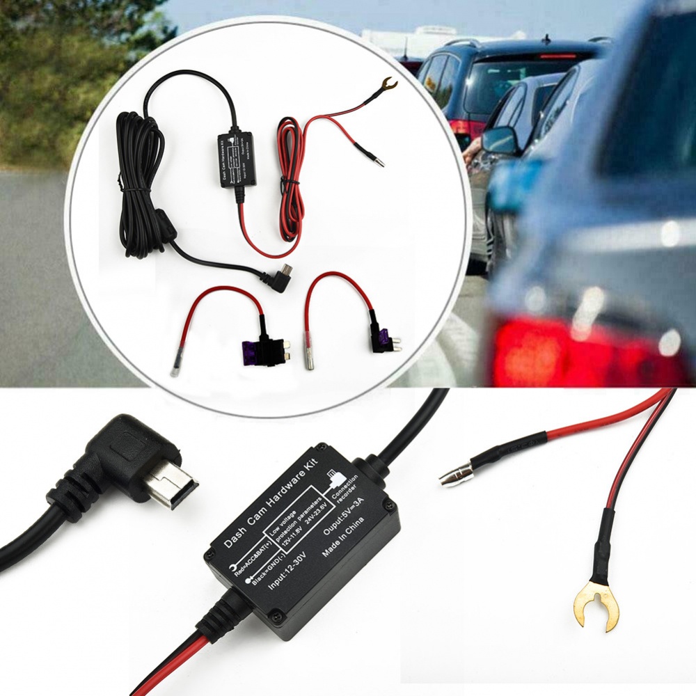 1 SET Hard Wire Fuse Box Car Recorder Dash Cam Hard Wire Kit Mini Usb