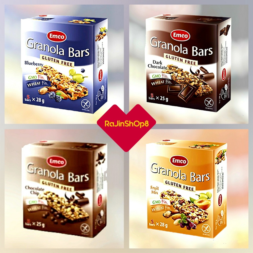 EMCO Gluten Free Granola Bars Healthy Diet Snack Blueberry / Chocolate / Fruit Mix 5Bars/28g
