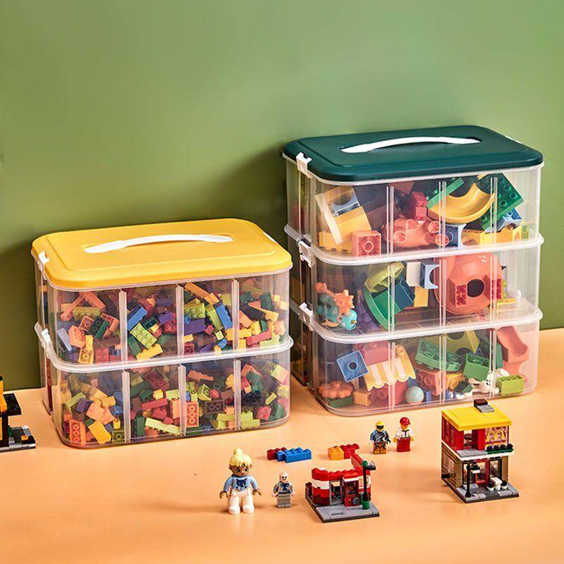 Lego Building Block Storage Box Multi-Layer Transparent Toy With Handle ...