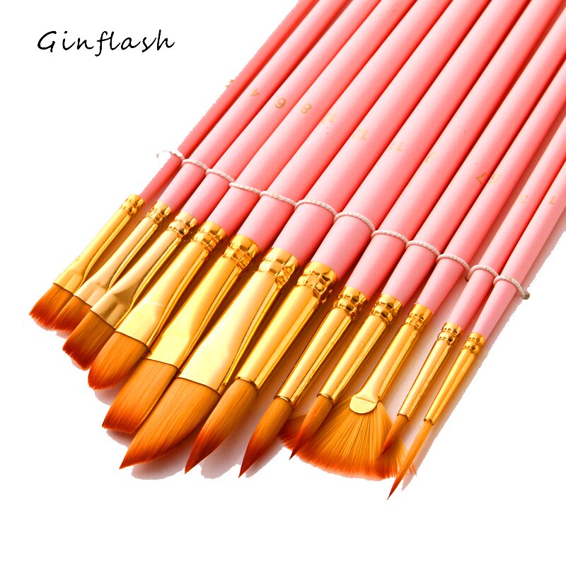 12pcs/set different shape nylon hair paint brush gouache watercolor