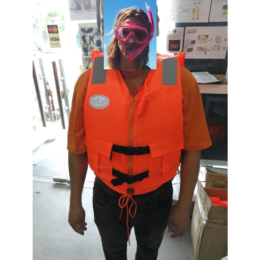 2 CLIP LIFE JACKET CHEST POCKET ADJUSTABLE SIZE STRETCH DESIGN 120KG SOLAS W EMERGENCY WHISTLE