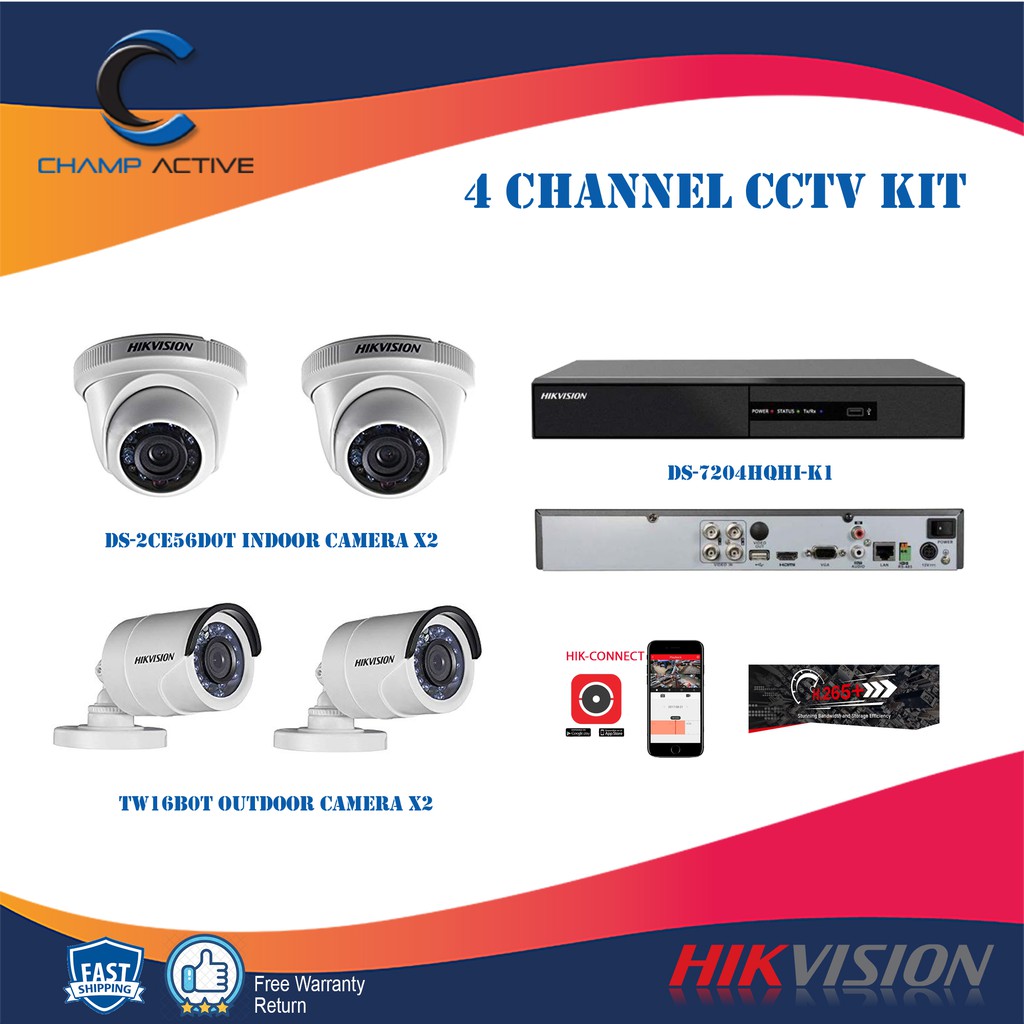 HIKVISION CCTV 4 CHANNEL WITH 2 INDOOR & 2 OUTDOOR IR BULLET CAMERA ...