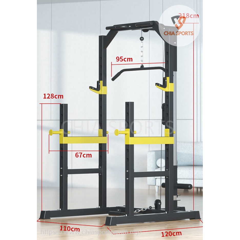 Squat Rack with Lat Pulldown Low Row System D448 Half Power Cage Lat ...