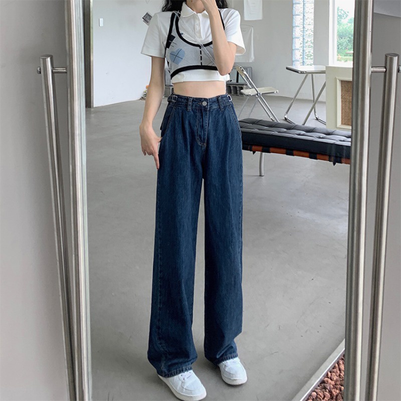 Women High Waist Casual Jeans Korean Street Style All-match Loose Ladies Straight Denim Pants main image 1