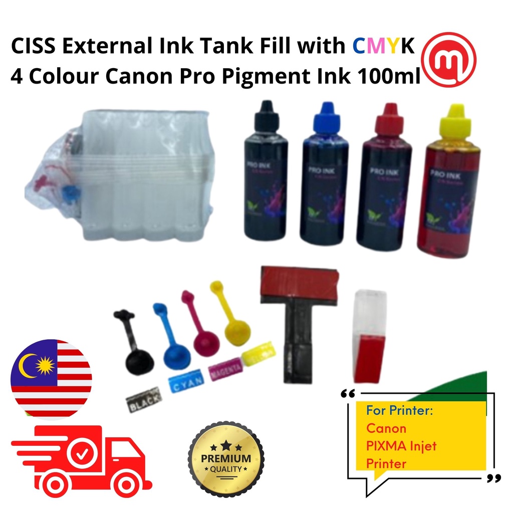 CISS External Ink Tank Fill with 4 Colour CMYK Canon Pro Pigment Ink ...