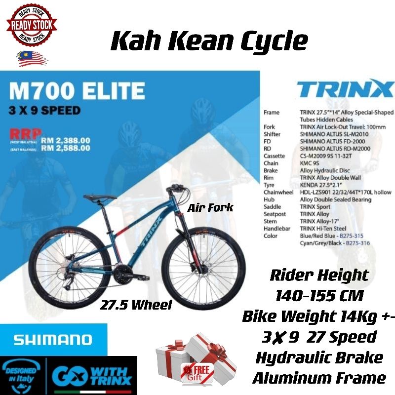 TRINX BIKE M700 Elite Italy Mtb 27.5 Frame Xs