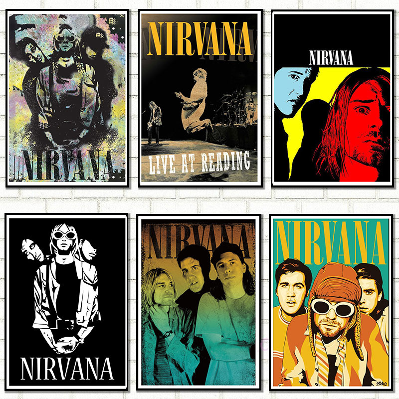 Nirvana band Retro Kraft Paper Poster Bar Office Coffee Shop Home Art ...