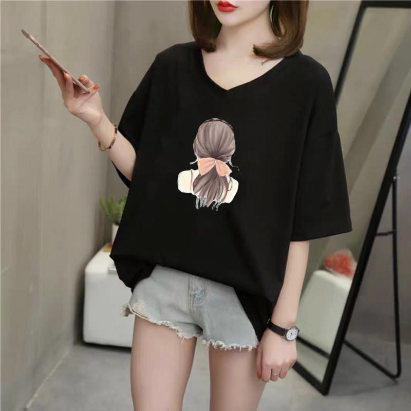 Plus Size/40-150kg/8PatternsOversized V-Neck Women Plus Size T-shirt Half  Short Sleeves Big Loose Cartoon Letter Printed Tee Summer Maternity  Pregnancy T-shirt Casual Top Fashion Big Size Medium-Long Length Oversize T-shirt  Dress Pajamas 5XL