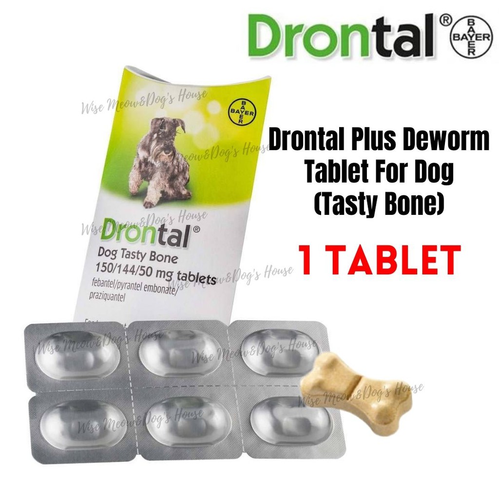Bayer Drontal Tasty Bone Flavour Dog Wormer Tablet (1 Tab) Shopee