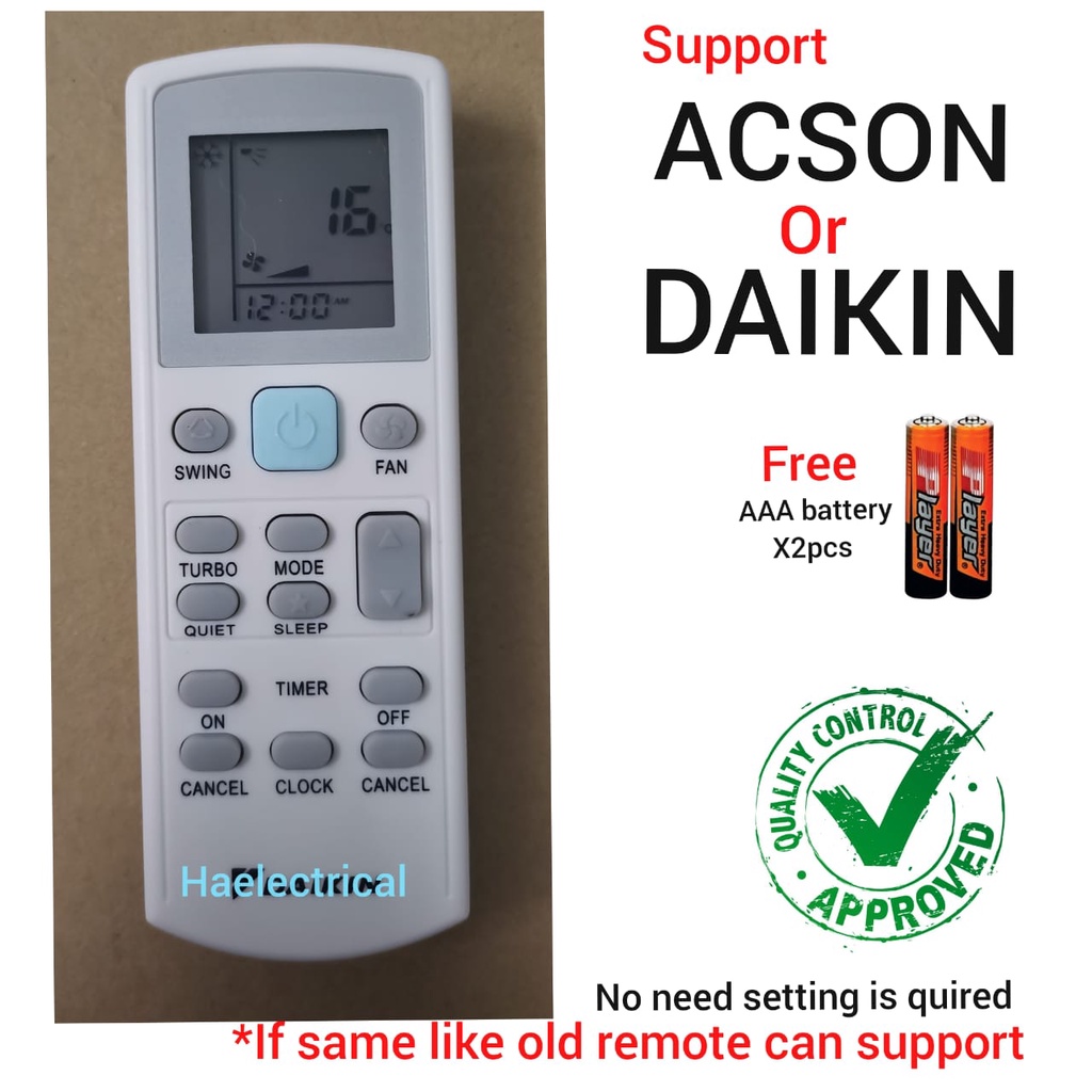 AirCond Remote Control ACSON DAIKIN (Free Battery) Shopee Malaysia
