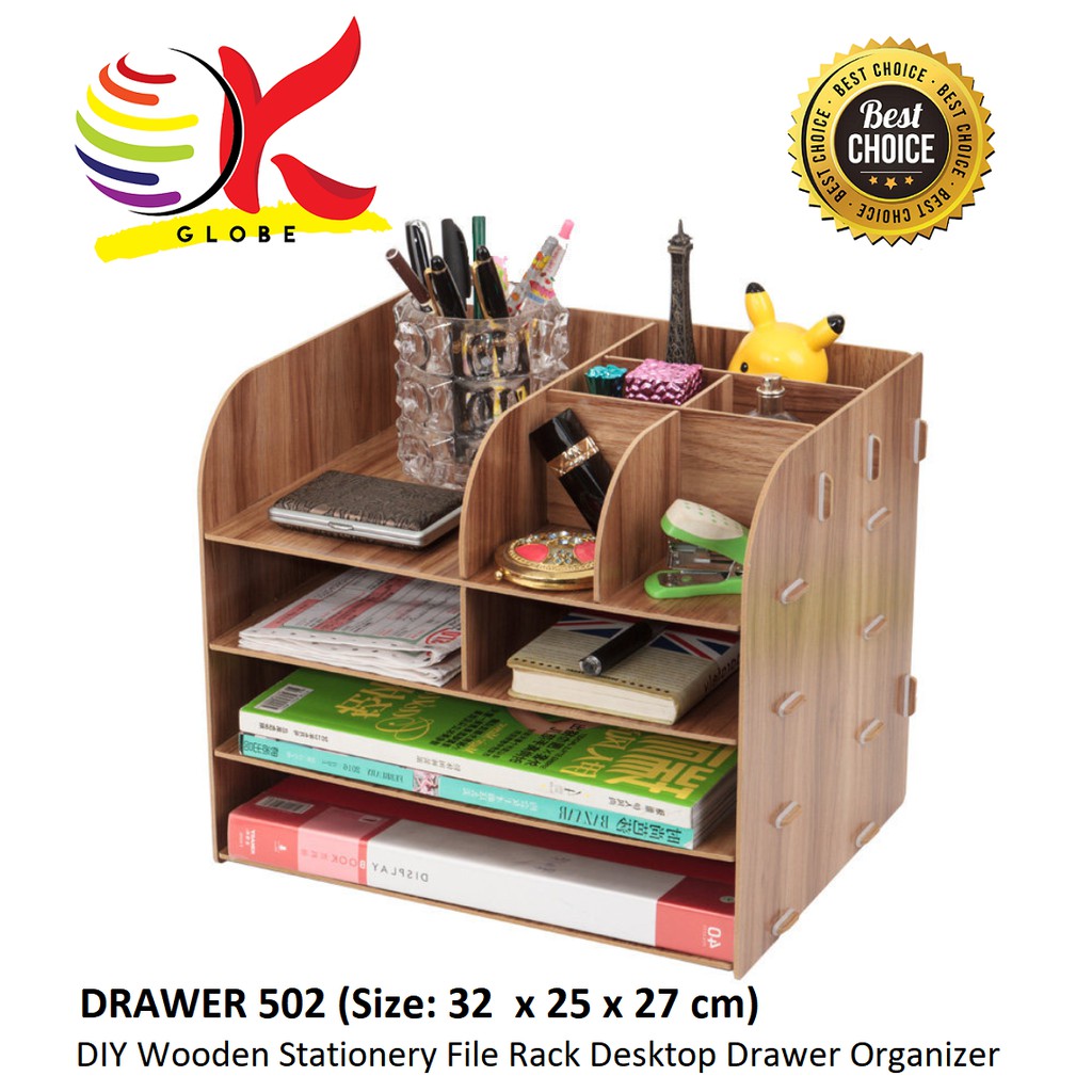 DIY WOODEN STATIONERY FILE RACK DESKTOP DRAWER ORGANIZER PEN PENCIL ...