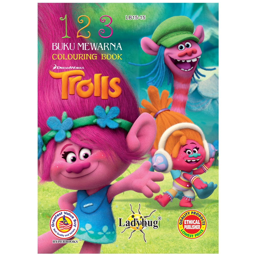 LB15 - 15 Dreamworks Trolls 123 Colouring Book 16 Pages B5 Size ...