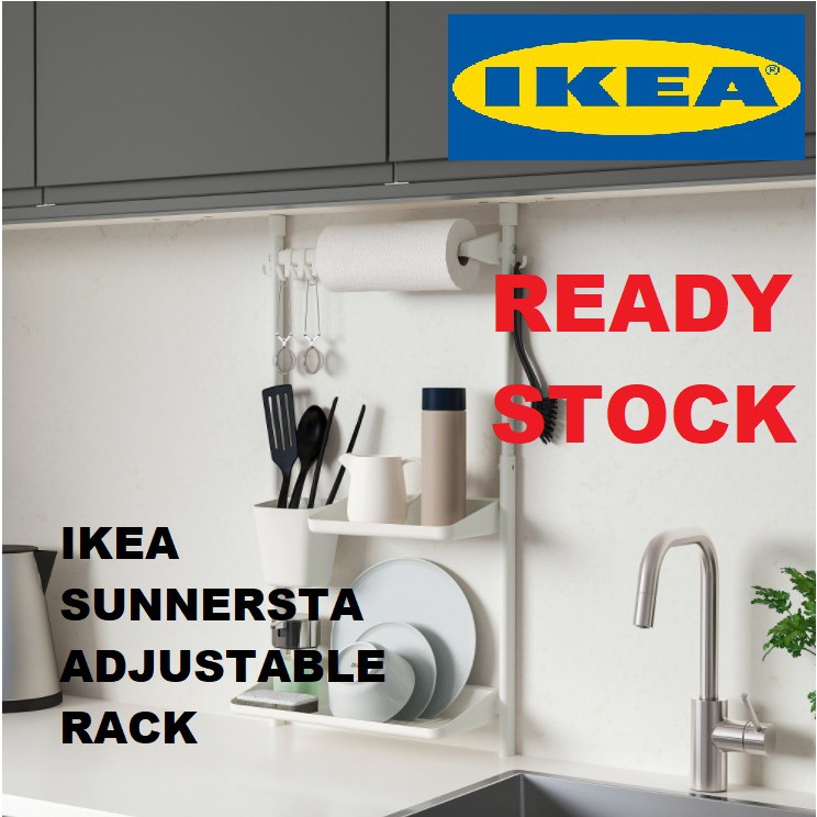 💖Ready Stock Malaysia💖 100% Original IKEA SUNNERSTA ADJUSTABLE RACK WITH  2 HOOK. DRAINER, 5Pcs Hook, Storage not include