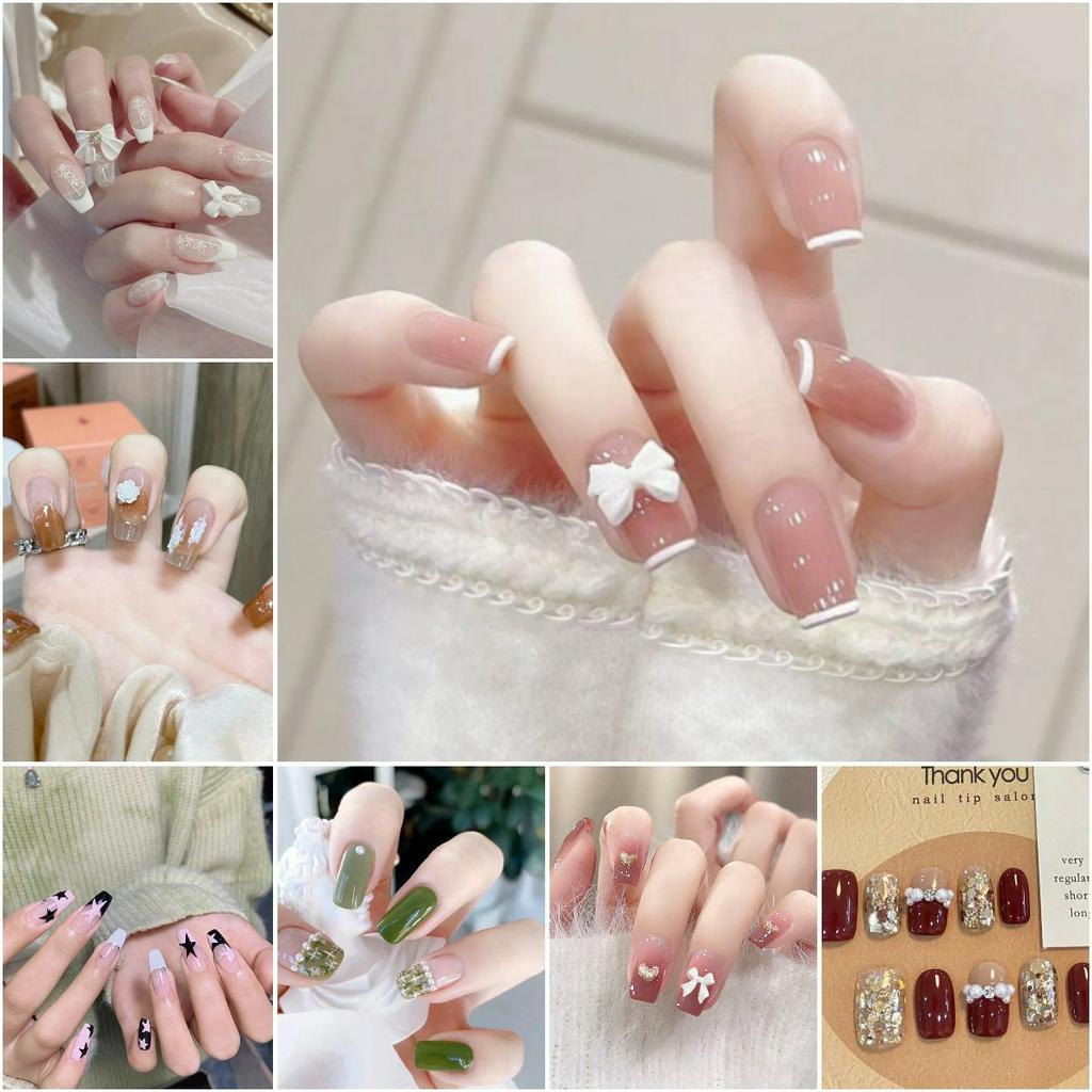 【New Arrival】Set of 24 trendy Nail Art fake nails with glue reusable