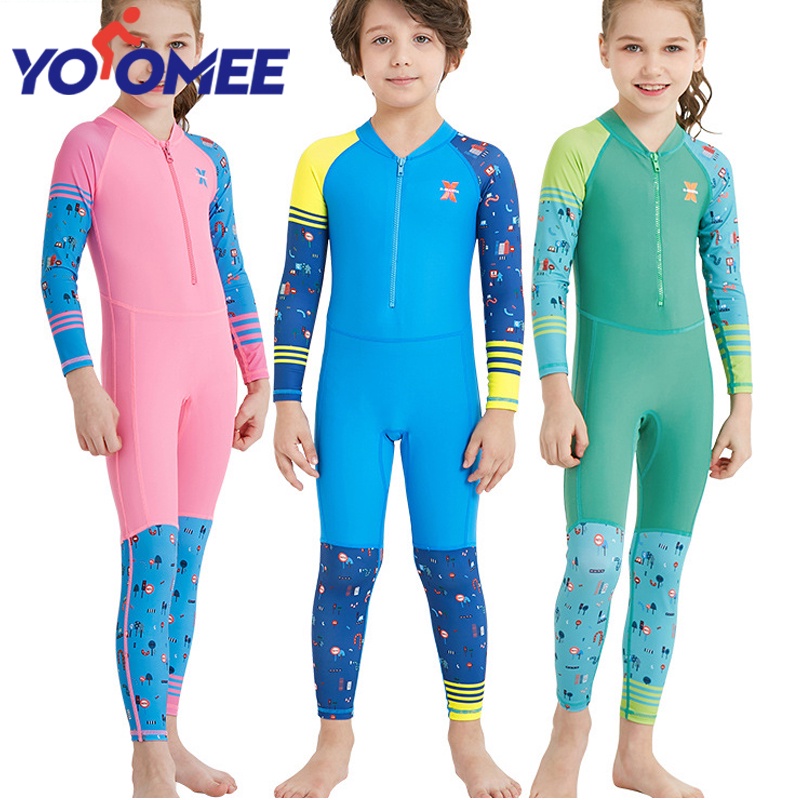 Kids Full Body Swimsuit Girls Boys Long Sleeve Protection Swimming