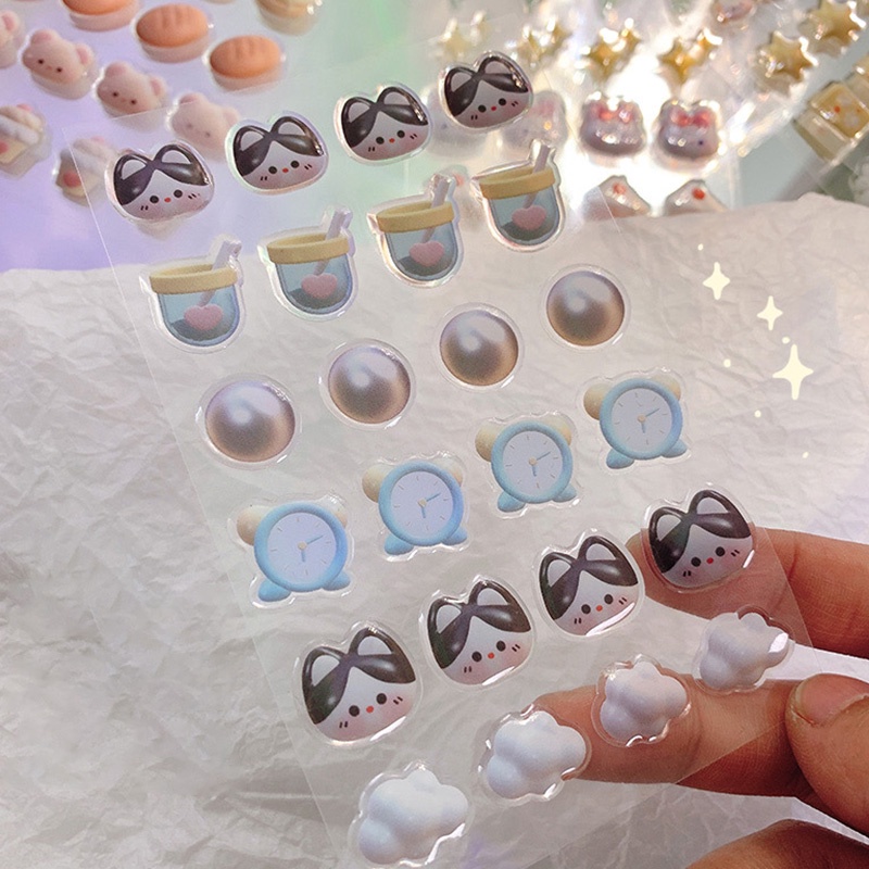 3 Sheets Creative 3D Cartoon Crystal PET Stickers Pack Student ...