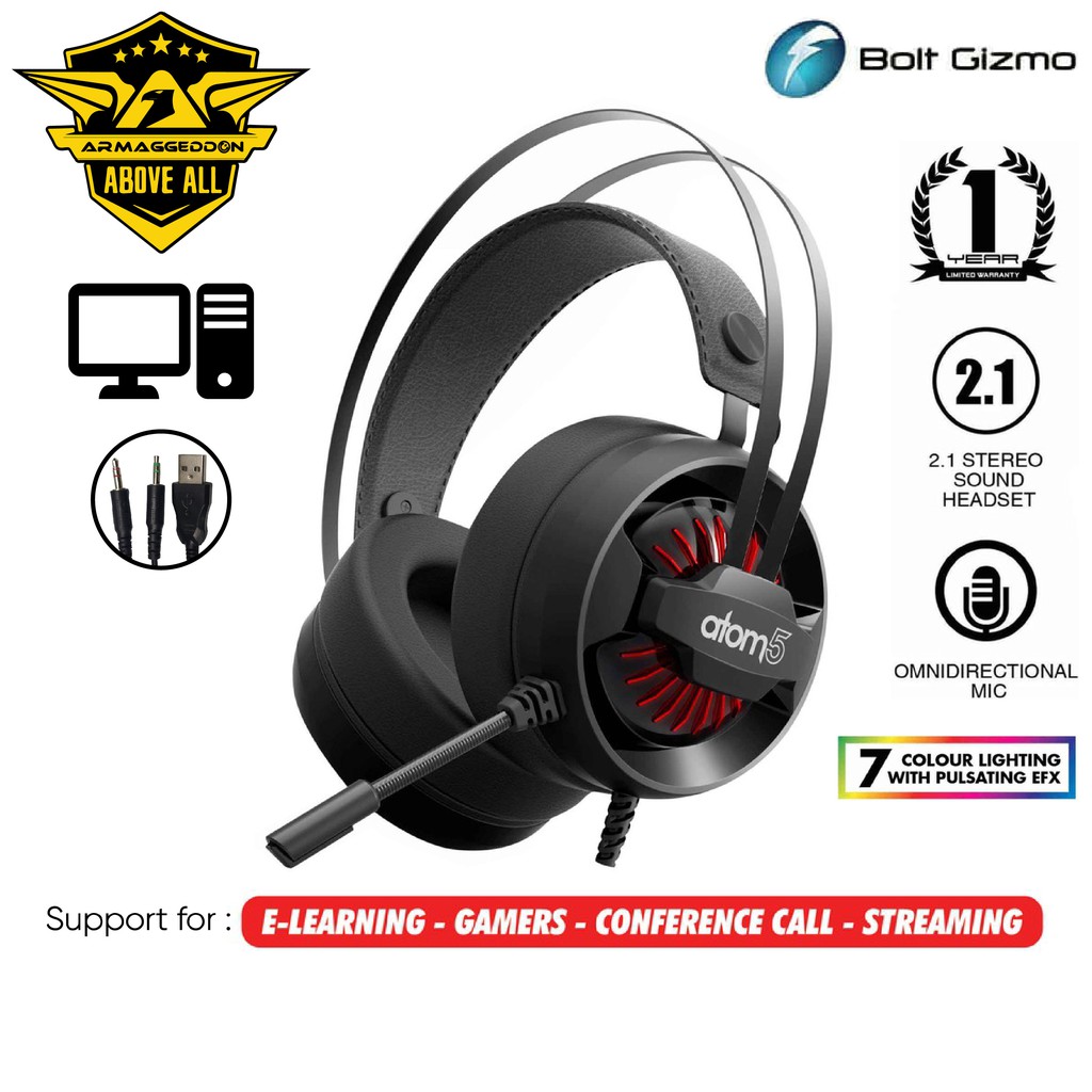 ARMAGGEDDON ATOM 5 Gaming Headset Stereo Gaming Headphones with Mic 50 mm 7 LED Lighting for Pc Laptop Computer game