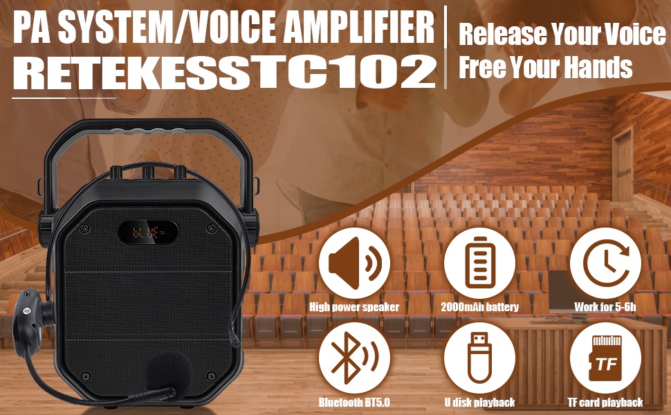 Retekess TC102 Portable PA System Voice Amplifier Support Bluetooth U