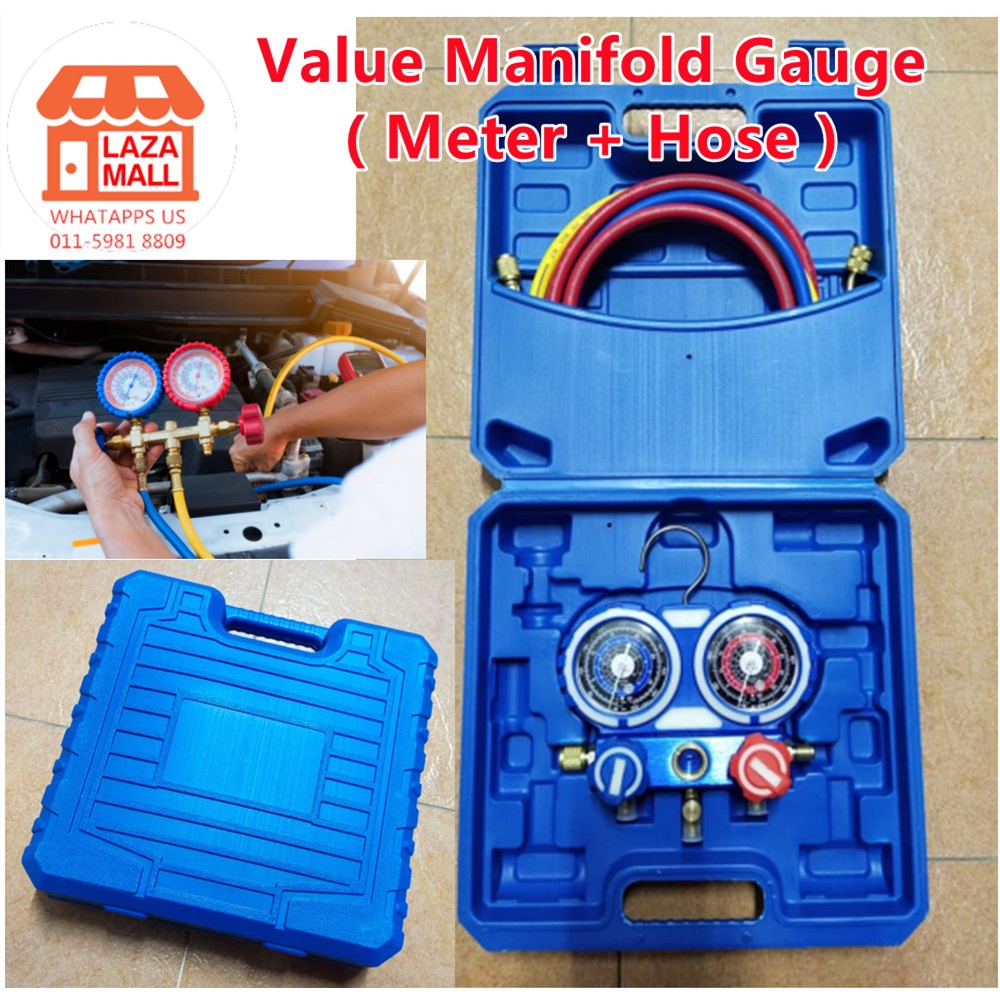 VALUE MANIFOLD GAUGE SET METER + 3PCS HOSE METER GAS KERETA PETI HOME