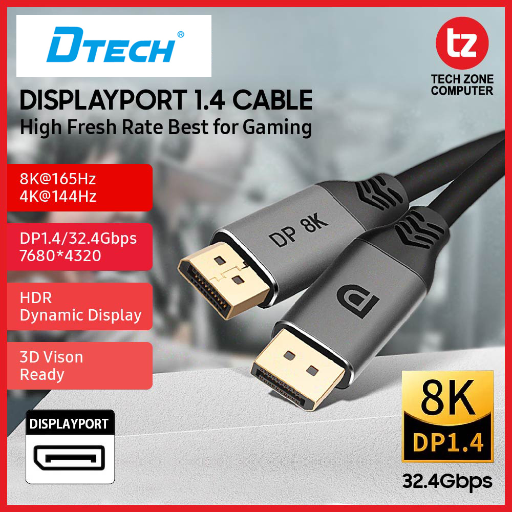 DTECH 8K DP Cable DisplayPort DP1.4 Cable 144Hz / 165hz HDR 3D Vision ...