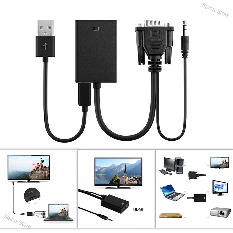 Wayar Cable VGA Male To HDMI Output 1080P HD+ Audio TV AV HDTV Video ...