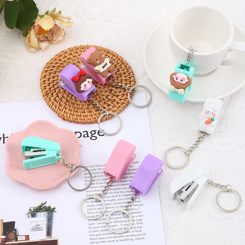Cute Cartoon Mini Stapler Keychain Macaron Color Student Stapler Key Ring Pendant Shopee Malaysia