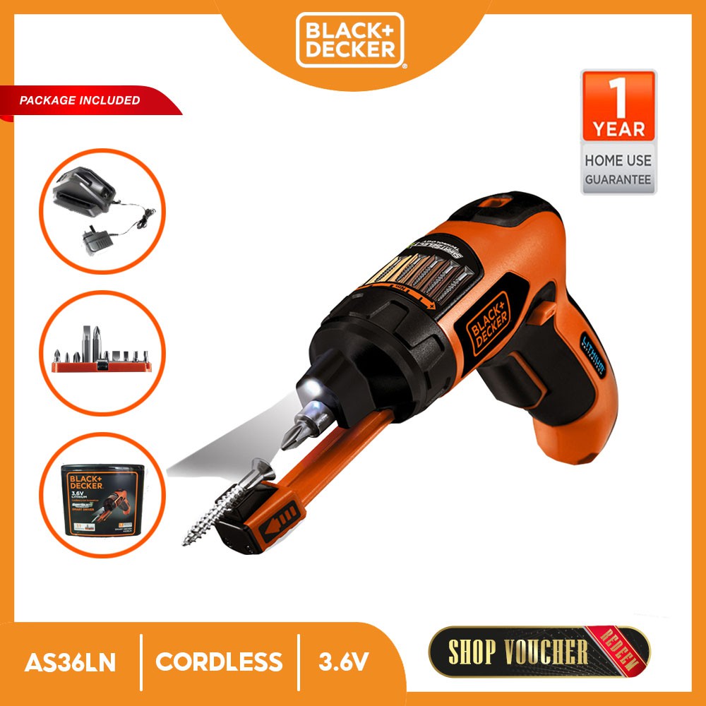 BLACK DECKER AS36LN Cordless Li Ion Screwdriver Smart Driver 3.6V Lithium Li Ion