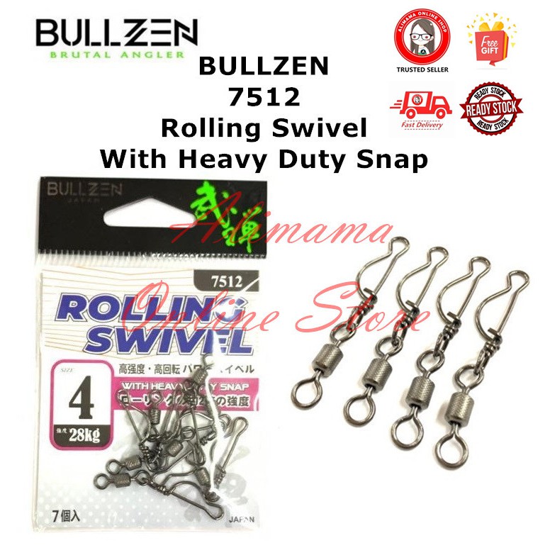 BULLZEN 7512 Rolling Swivel With Heavy Duty Snap Fishing Hook